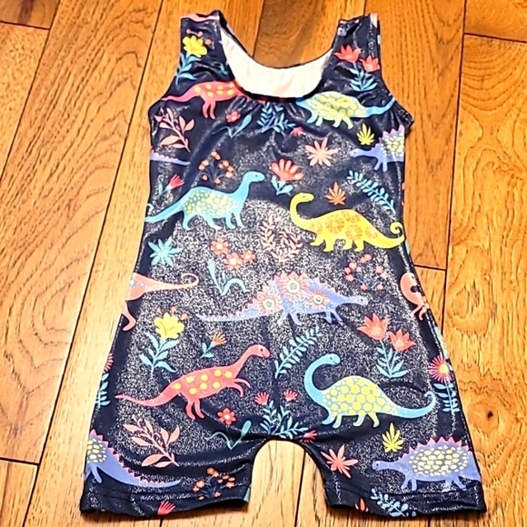 Two Gymnastic Leotards Flowers and Dinosaurs - size 100 - Picture 6 of 8